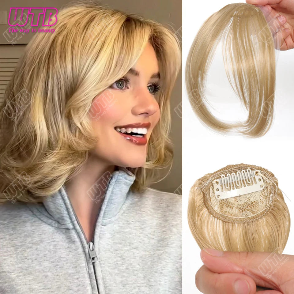 Natural Straight Blunt Bangs Synthetic Natural Brown Black False Fringe Clip In Front Hair With Fringe with Temples Daily Wear