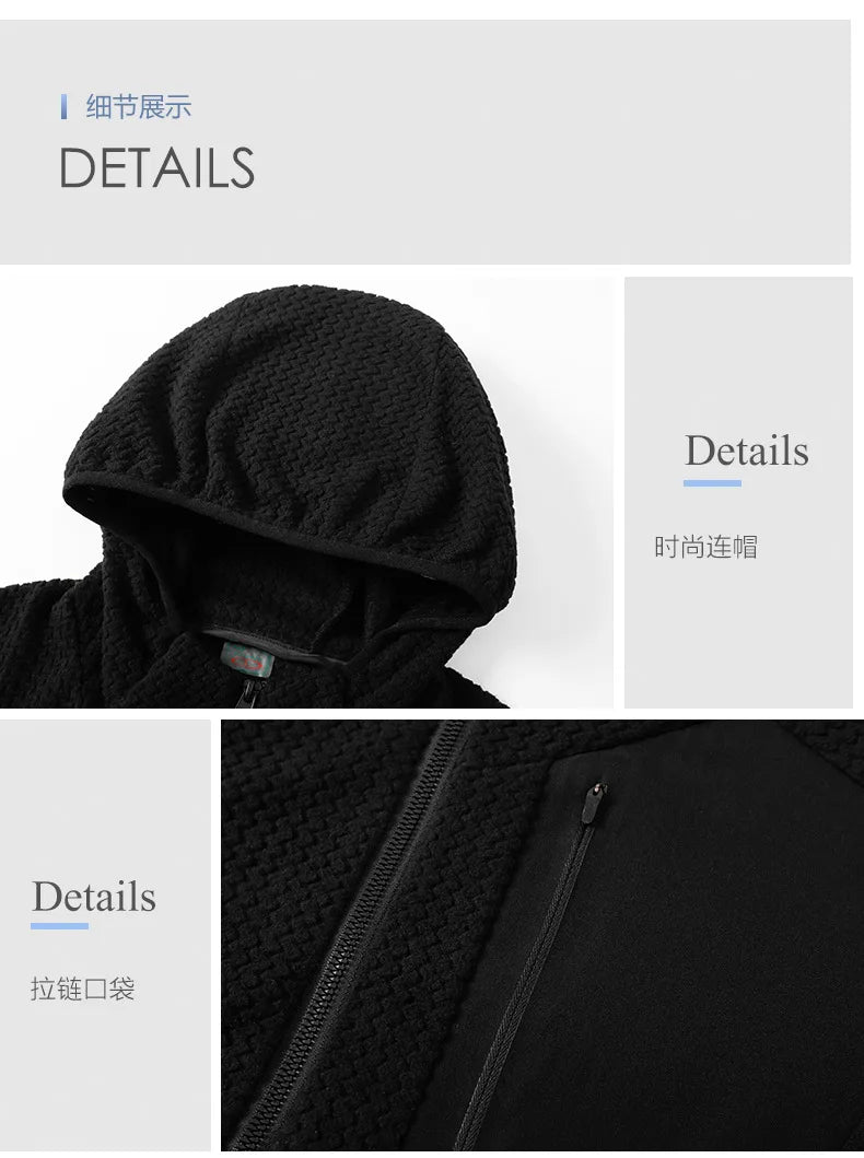 ARC Outdoor Men's Zipper Plush Hoodie Mountaineering Travel Sports Fashion Cationic Casual Fishing Spring and Autumn Hoodie