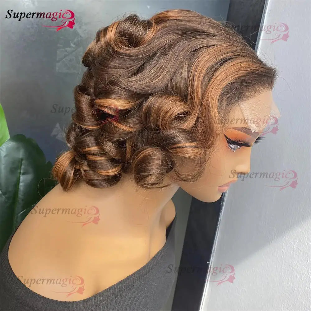 16" Loose Bouncy Curly 300 Density Glueless Lace Frontal Human Hair Wig Ready To Wear 5x5 HD Lace Wig Preplucked Hair For Woman