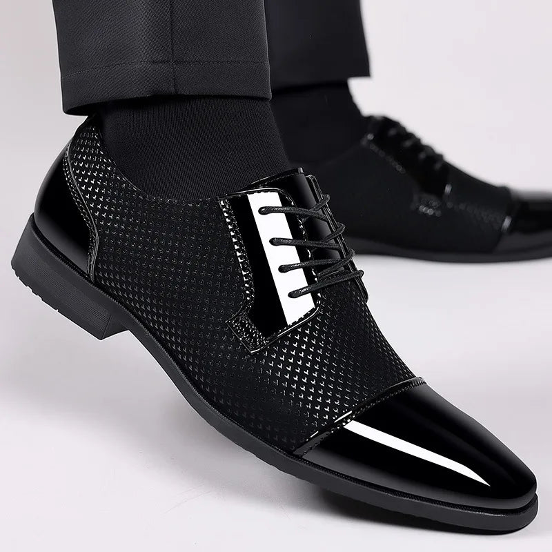 Patent Leather Men's Dress Shoes Slip on Mens Casual Oxford Shoe Brand Moccasin Glitter Male Footwear Pointed Toe Shoes for Men