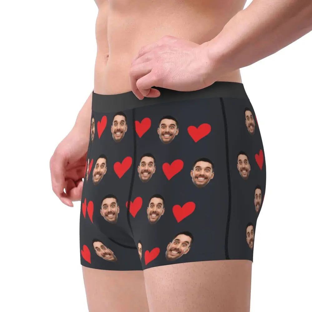 Personalized Face Photo Underwear - Custom Heart Boxer Briefs - Custom Men Briefs - Gift For Husband - Anniversary Gift for Dad