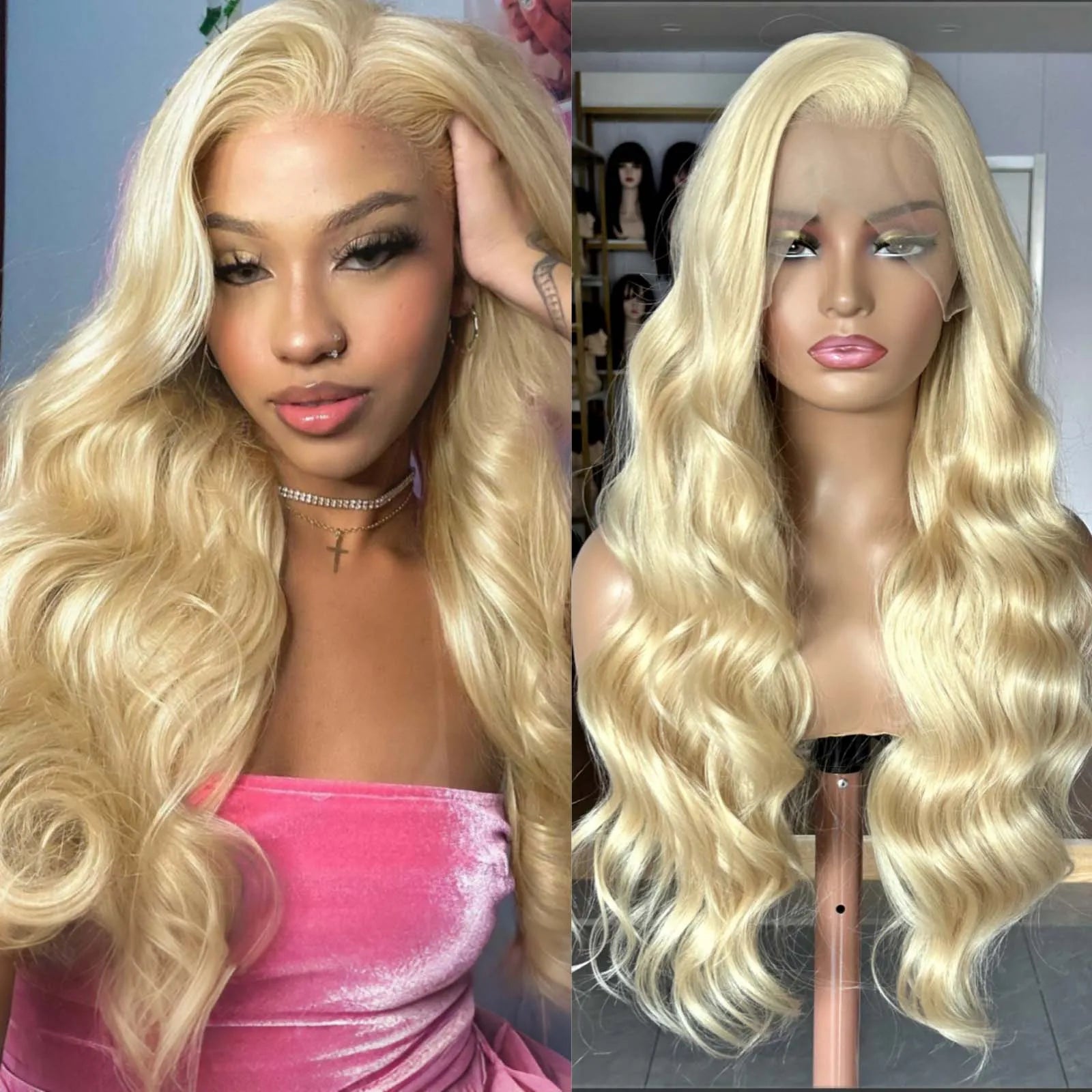 Long Blonde Curly Wavy Wigs for Women Synthetic Hair Free Part Honey Blonde Loose Deep Wave 13X4 Frontal Wigs for Daily Party