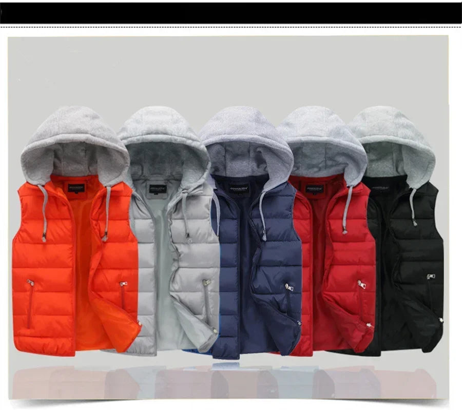 Men's Padded Vest Autumn Winter Hooded Jackets Outerwear Thick Warm Sleeveless Parka Coat Casual Men Clothing Male Slim Tops