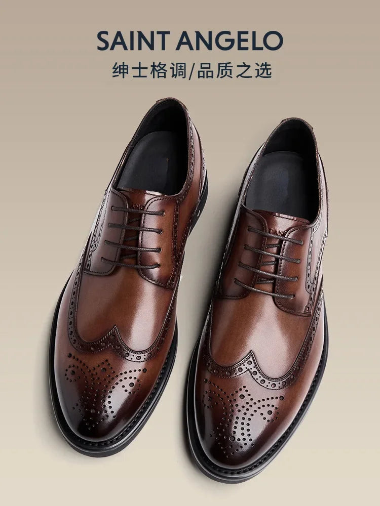 2024 Carved Block Leather Shoe Allmatch Business Dress Shoe Men Wedding Banquet Shoe Social Shoe Male British Luxury Men Shoe