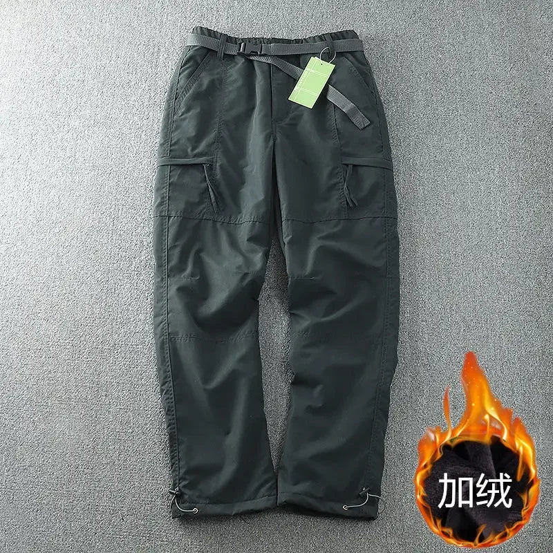 6XL Thick Waterproof Warm Fleece Cargo Pants Men Winter Outdoor Plus Velvet Multi-pockets Loose Straight Casual Overall Trousers