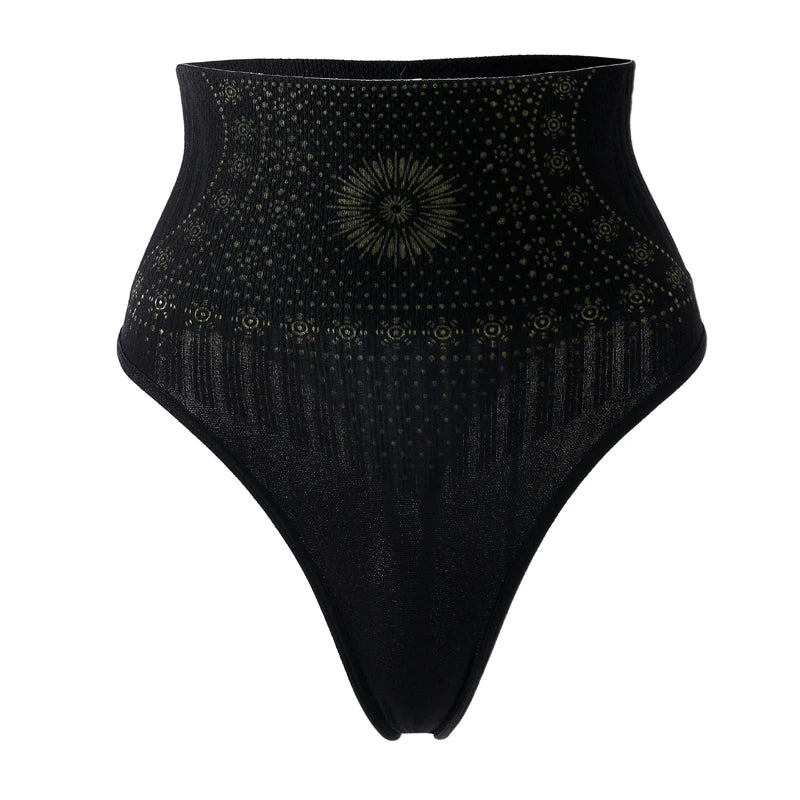 Flarixa 1/2/3Pcs Women Seamless High Rise Thongs Panties Printed Tummy Contol Panty Double Layer Shaping Underwear