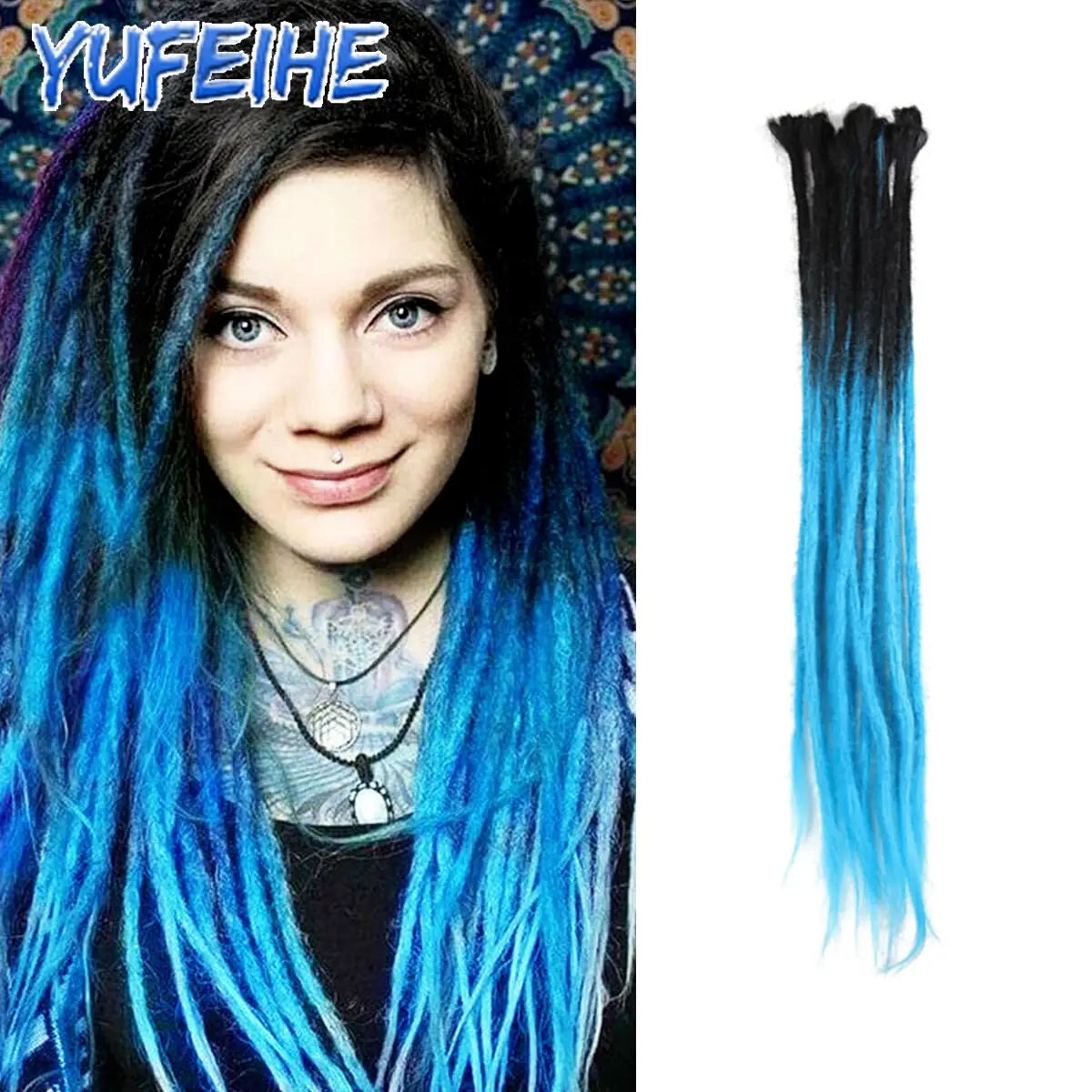 Dreadlocks Extensions Thin 0.7cm Width Synthetic Crochet Braids Hair Dreads Fake Hair Ombre Mint Green Reggae Hip Hop Style Pink