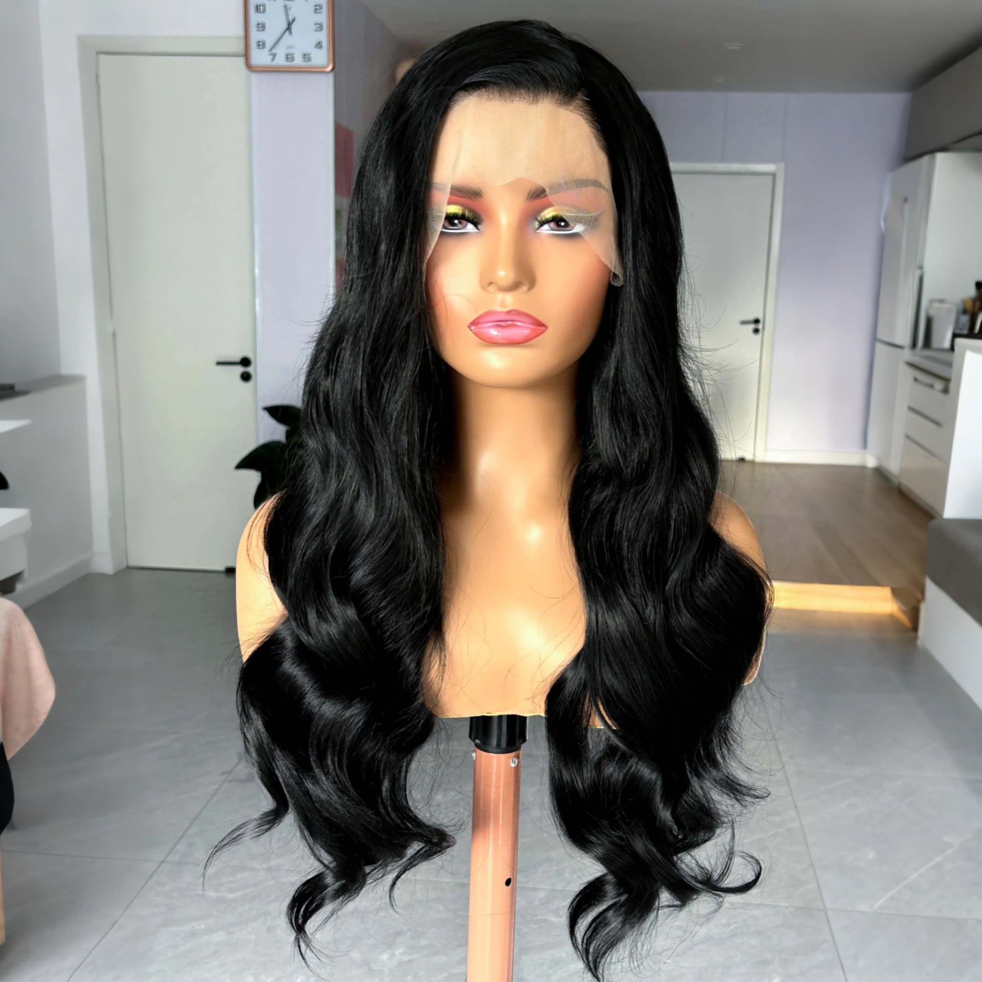 Long Wavy Black Natural Curly Synthetic Lace Front Wig Free Part Loose Body Wave 13X4 Frontal Wigs for Women Daily Party Cosplay
