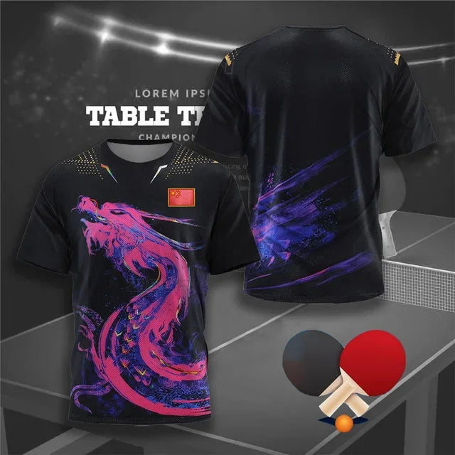 CHINA Dragon Table Tennis Graphic T Shirt for Men Clothing Fashion Badminton Sports T-shirt Ping Pong Jersey Gym Fitness Shirts