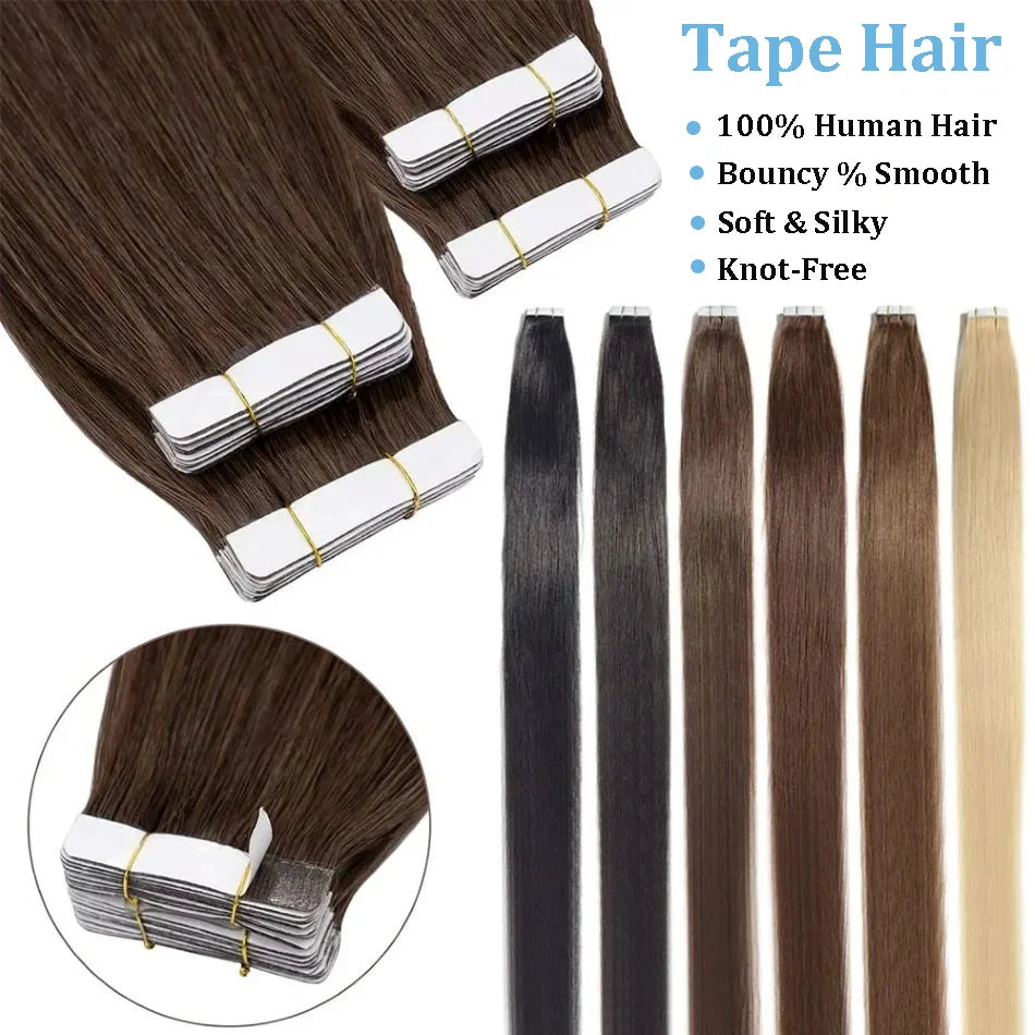 Tape In Hair Extensions 100% Remy human Hair Cuticle Skin Weft Seamless Adhesive Tape Hair Extensions 50G /set 20pc Best Quality