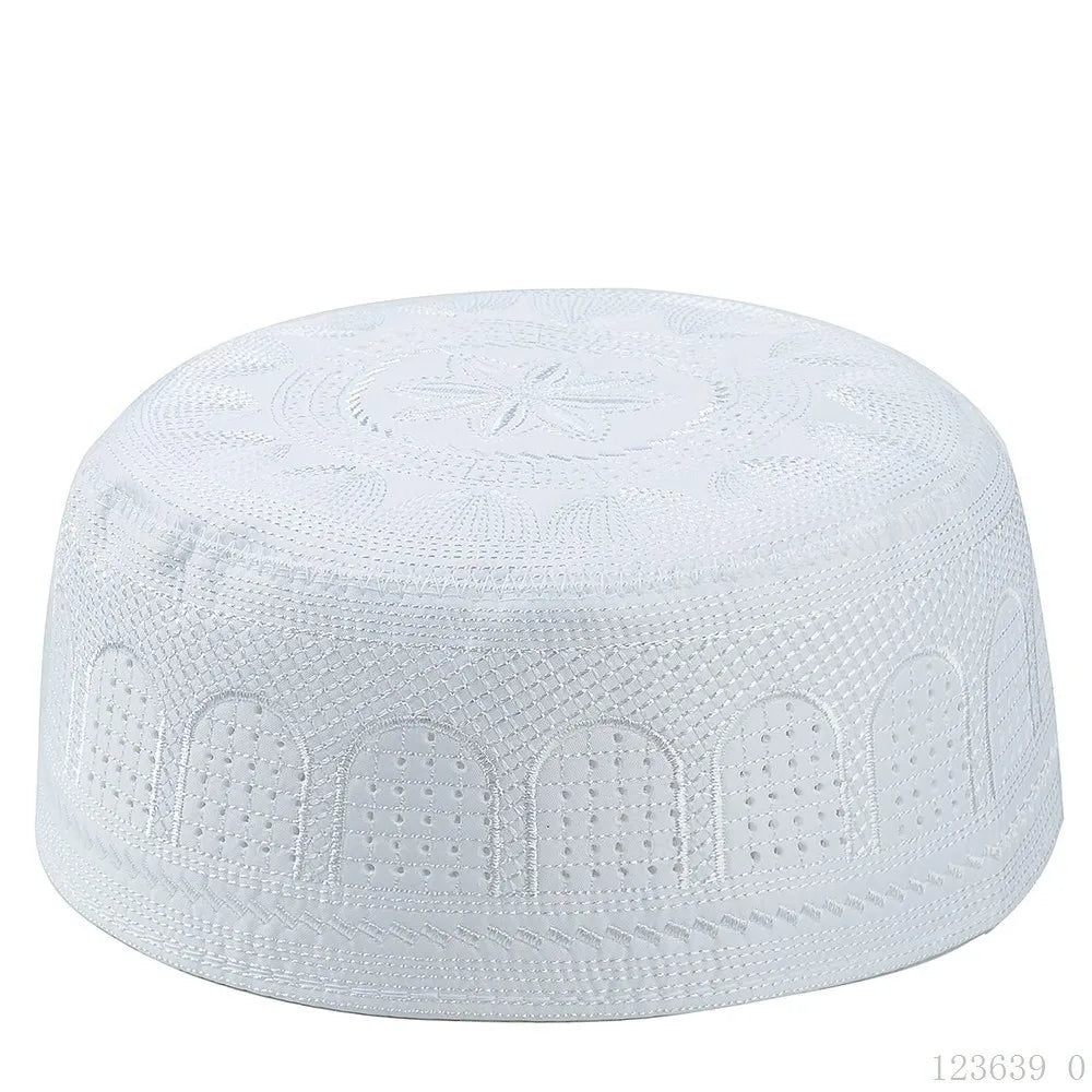 New Traditional Muslim Hat Embroidery Design Round Shape Prayer Hat Saudi Arabian Style Cotton Islamic Cap Prayer Use