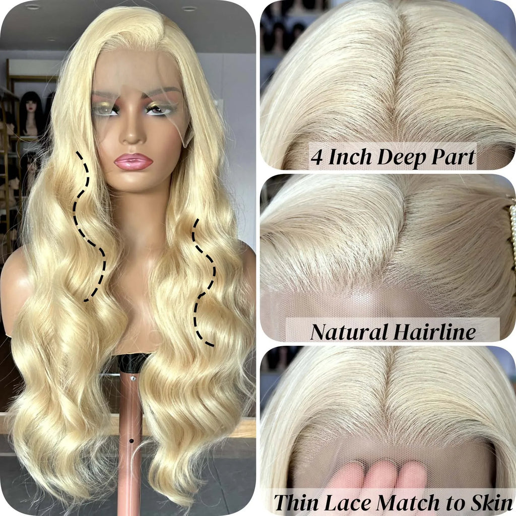Long Blonde Curly Wavy Wigs for Women Synthetic Hair Free Part Honey Blonde Loose Deep Wave 13X4 Frontal Wigs for Daily Party