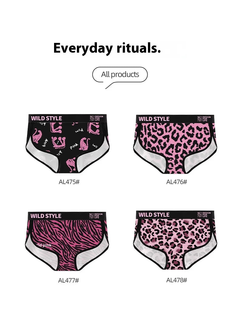 MAIMENG Women's triangle pants Pink leopard print ice silk women underwear 7A antibacterial mid waist comfortable sexy panties