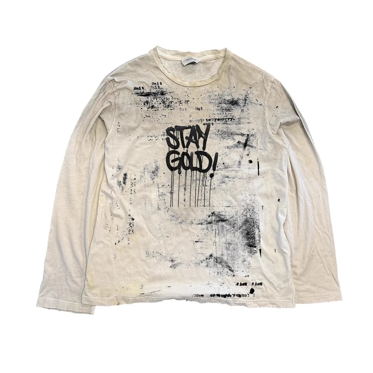 Vintage Washed Long Sleeves T-Shirt Summer Graffiti Printed Destroyed Dirty T Shirt Hip Hop Streetwear Cotton Tops Tees
