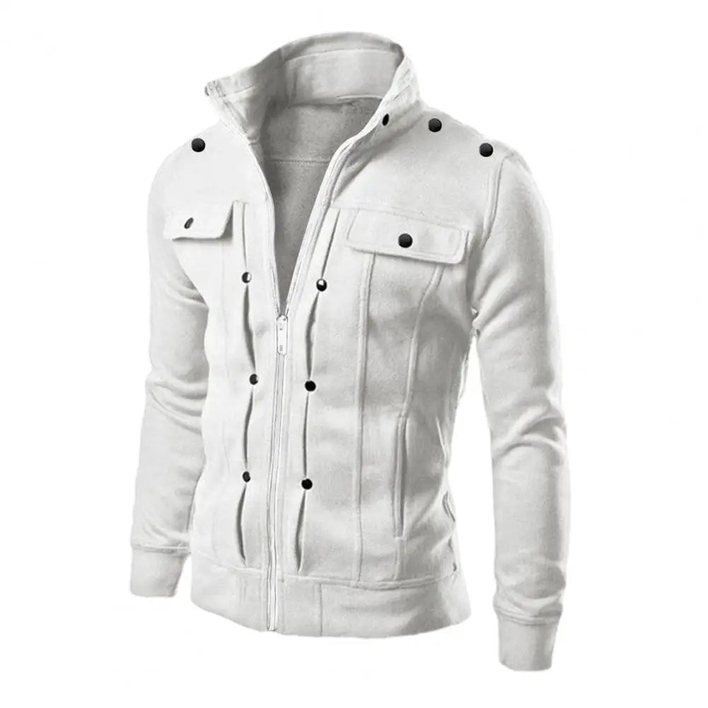 Fashionable Men Outerwear Stylish Men's Spring Outerwear with Stand Collar Zipper Closure Casual Jacket for Autumn Solid for Men