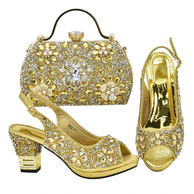 Latest Shoes and Bag for Party Wedding Plus Size Women Shoes 43 High Heels Sexy Ladies Luxery Shoes Women Dress Pumps with Purse