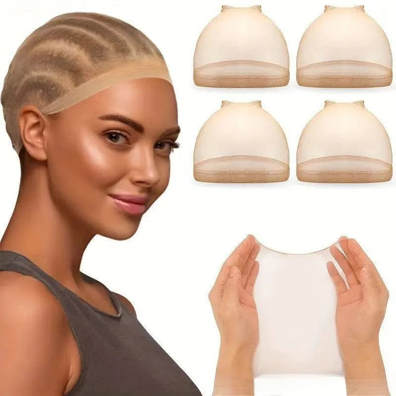 Invisible HD Hair Wig Cap-Soft Breathable Elastic Ultra-thin Stretchy Stocking Cap Beige Skinlike Color for All Sizes,Secure Fit