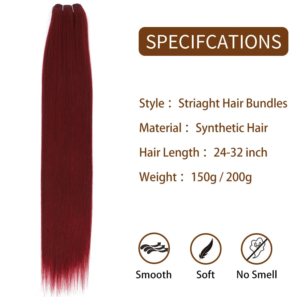 24-32 Inch Bio Protein Straight Hair Bundles Synthetic High Temperature 150g 200g Ombre Brown M888 Orange Soft Hair Weaving