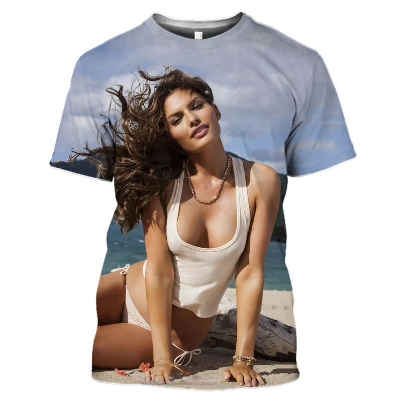 Hot Sexy Model Beach Bikini Summer Man T-shirt Swimsuit Personality Hip Hop Funny Alternative Street Quick Dry Short Sleeve 6XL