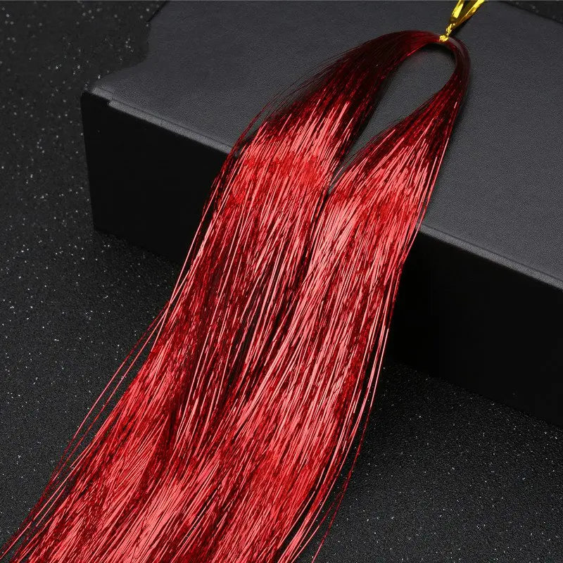 Long 90cm 200 Strands Sparkle Hair Tinsel Hair Rainbow Shiny Silk Hair Extensions Dazzles Women Hippie For Braiding Headdress
