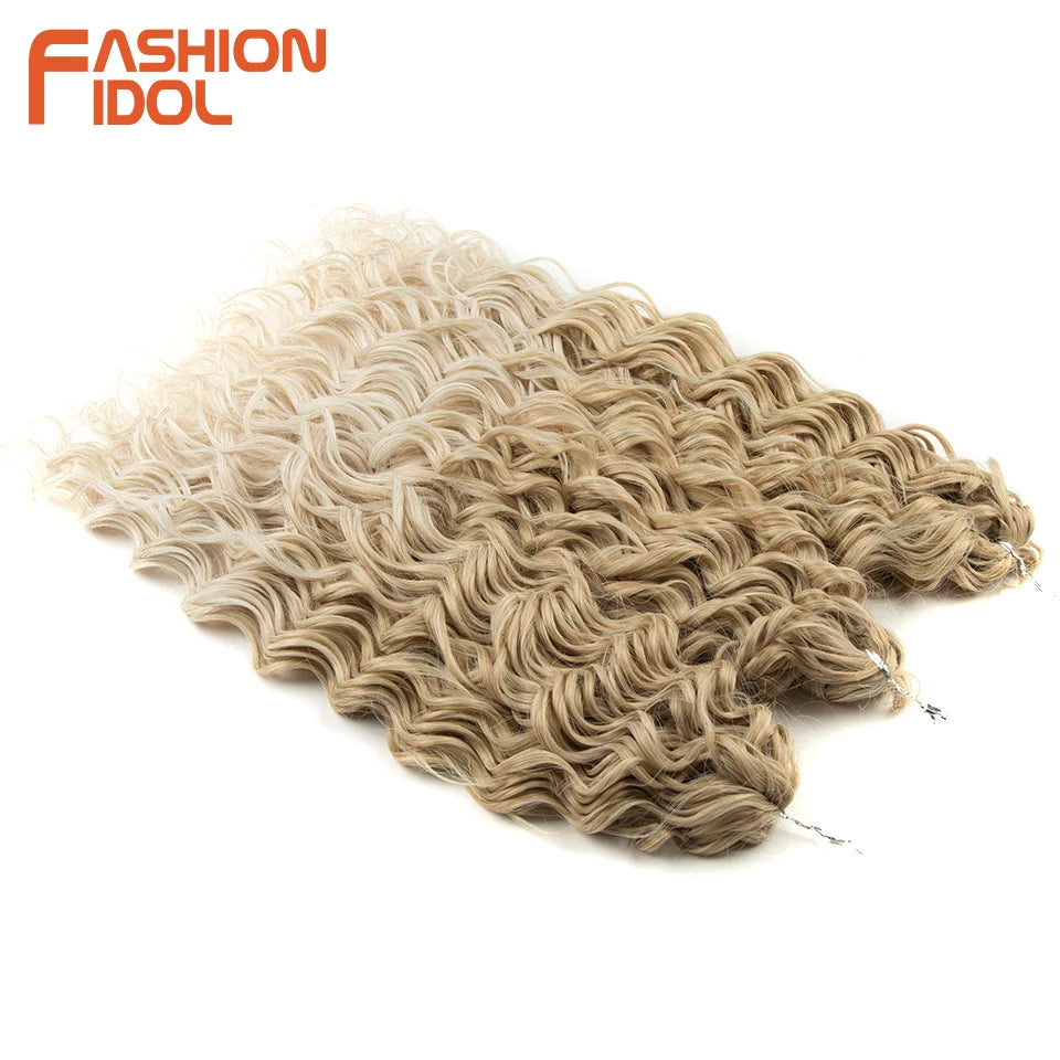 FASHION IDOL Curl Hair Deep Wave Twist Hair Extensions For Women 20 Inch Ombre Blonde Crochet Fake Hair Synthetic Crochet Braids