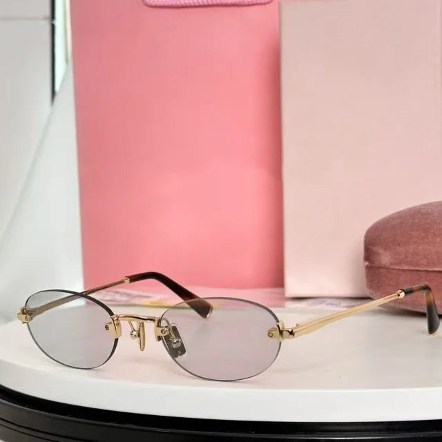 New frameless oval women's small glasses sunglasses brand designer fashionable luxury girls travel driving party sunglasses