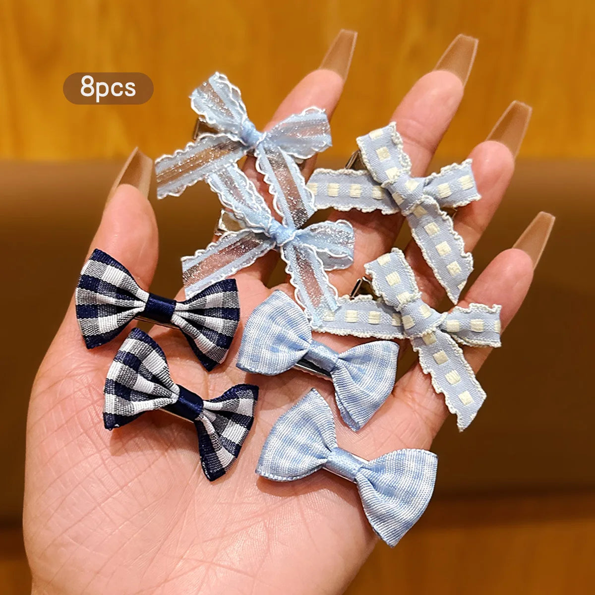8 blue bow hair clips, sweet headband clips