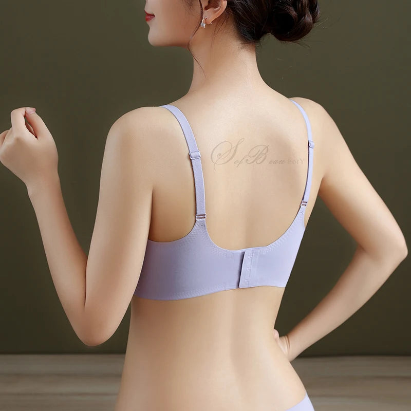 New Latex Seamless Underwear Women No Steel Ring Lace tube top Gathered Sports Pure Color Bra Breastfeeding Anti-sagging Bra