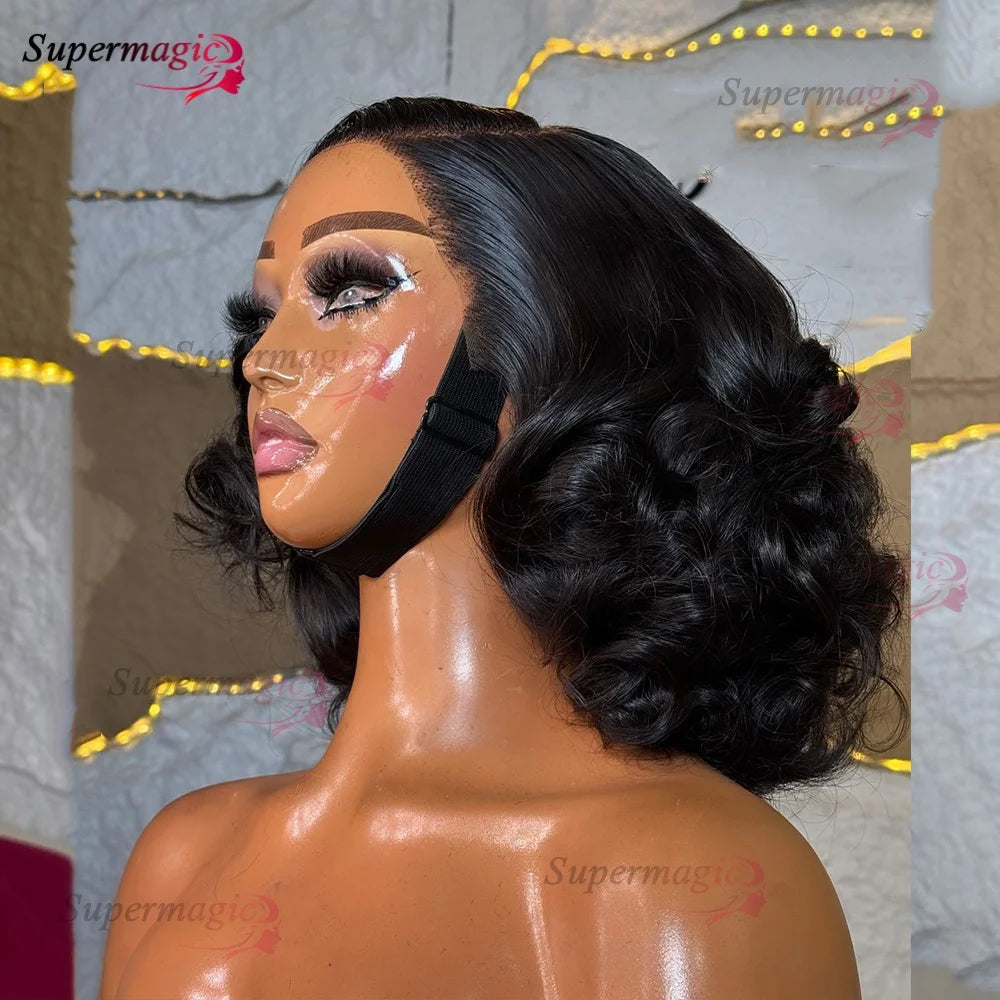 16" Loose Bouncy Curly 300 Density Glueless Lace Frontal Human Hair Wig Ready To Wear 5x5 HD Lace Wig Preplucked Hair For Woman