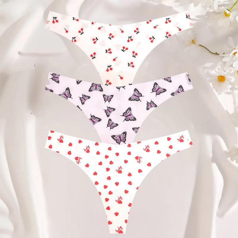 3PCS/SET Sexy G-String For Women Colorful Bikini Female Underwear T-back Intimates Lingerie Seamless Low Waist Underpants Lady