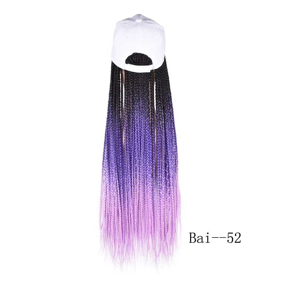 Synthetic Hat Wig Baseball Cap with Braiding Hair 24inch Long Braids Wigs Women Girls Daily Wear Ombre Blue Grey Brown Blonde