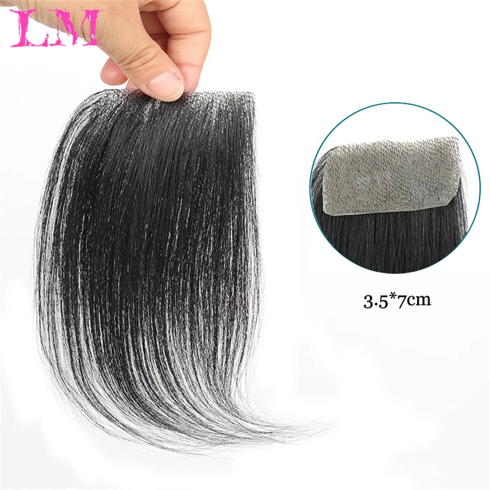 LM Natural Human Hair Clip-In Bangs,Hairline Replacement Lanugo Bangs Hand Woven Hair Bangs With Sideburns Clip In Hair Extensio