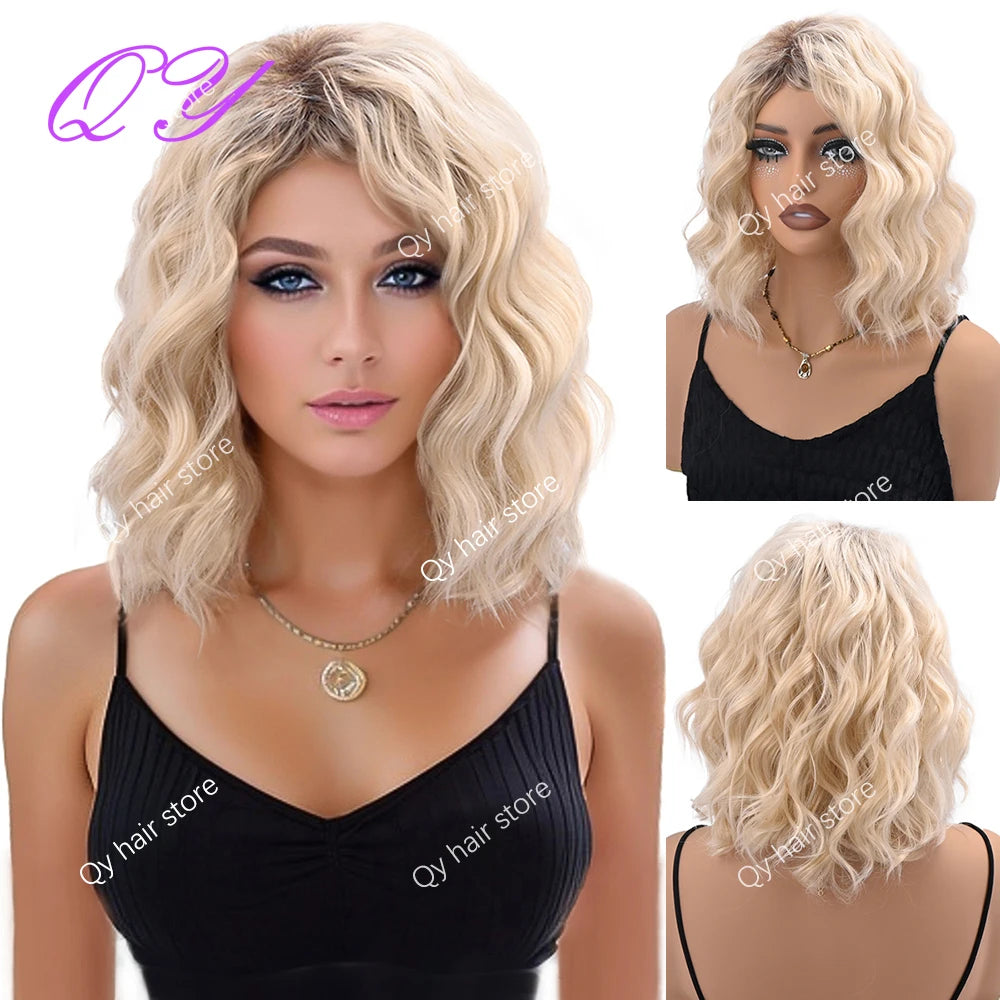 Synthetic Short Water Wave Curly Women's Wig  High Quality Daily Use Hair Wigs For Woman