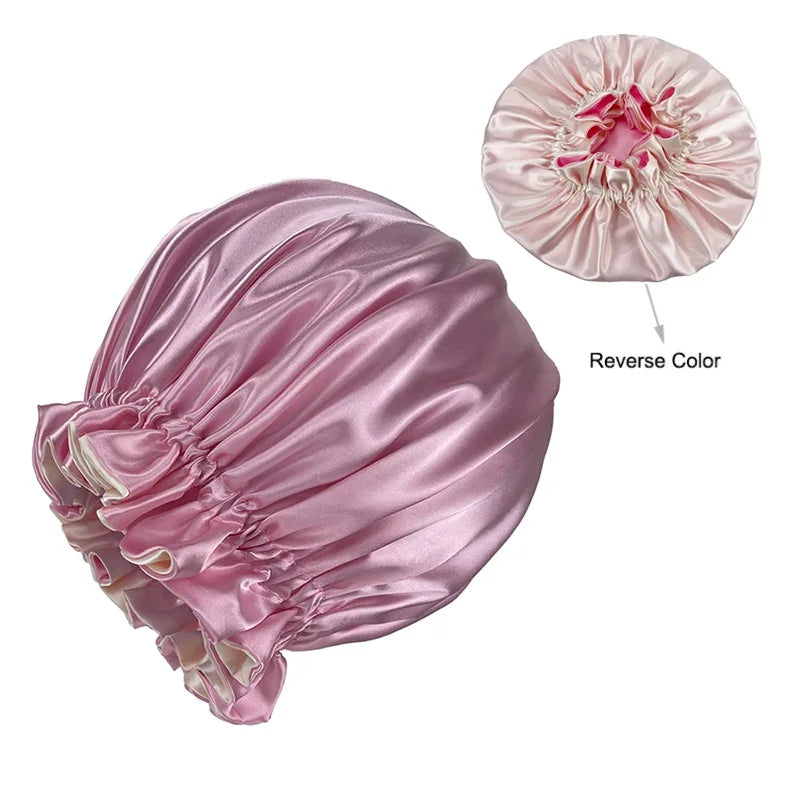 New Solid Women Satin Bonnet Fashion Stain Silky Big Bonnet for Lady Sleep Cap Headwrap Hat Hair Wrap Accessories Wholesale