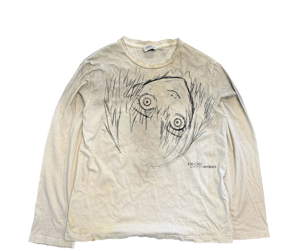 Vintage Washed Long Sleeves T-Shirt Summer Graffiti Printed Destroyed Dirty T Shirt Hip Hop Streetwear Cotton Tops Tees