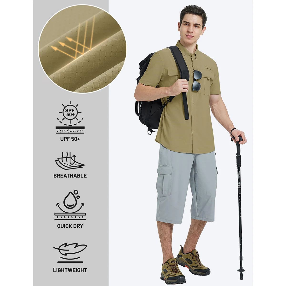 TACVASEN Men‘s Short Sleeve Sun Protection Shirt UPF 50+ Lightweight Quick Dry Fishing Hiking UV Shirt with Pockets for Men