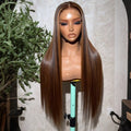 Long Silky Straight Highlight Honey Blonde Ombre Color Synthetic 13X4 HD Lace Frontal Wig Prepucked With Baby Hair Glueless Wig