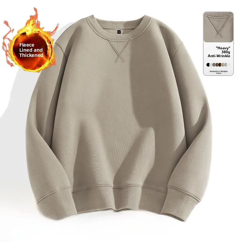 Loose Fit  Color Hoodl Sweatirt Long Sve round Ne Men's Autumn Winter Heavyweight Comfortable Antibacterial Ba...