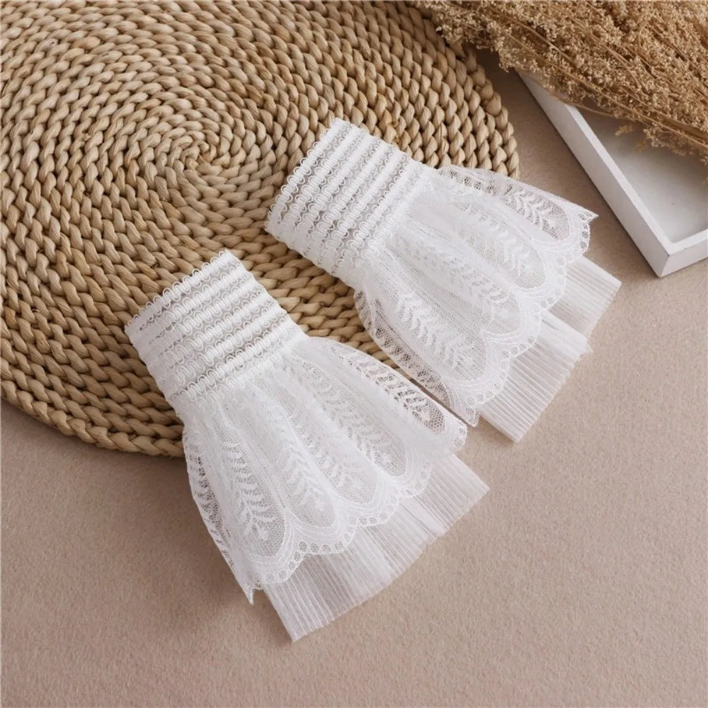 1 Pair Versatile Elegant Fake Cuffs Embroidery Pattern Detachable Lace Sleeves Solid Color Thin False Cuffs For Women