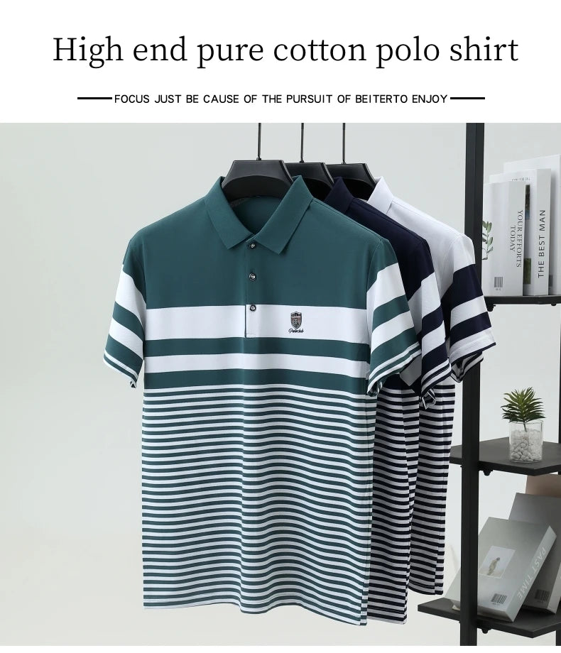 Light luxury fashion striped short sleeve polo shirt high-end brand embroidery summer breathable Paul T-shirt casual men's wear