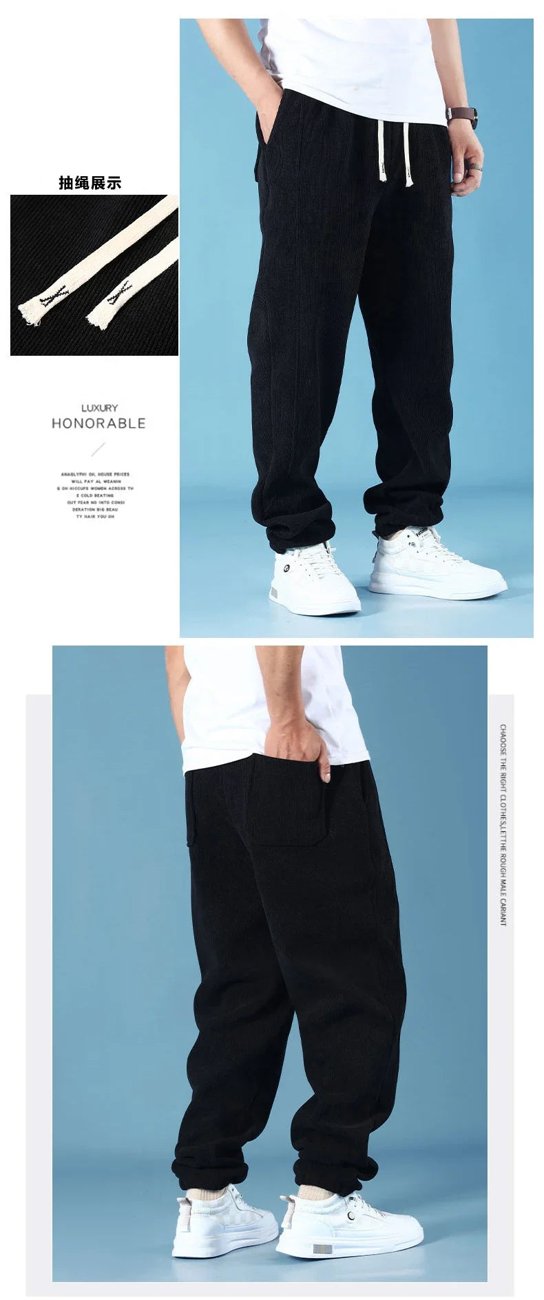 Extral Big Size Corduroy Pants Men Fleece Lined Warm Thick Sweatpant Jogger Male Winter Plus Velvet Trouser Large Plus 10XL 12XL