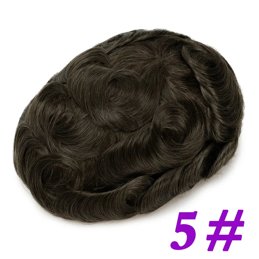 Men Toupees Real Hair Replacement Systems Thin Skin base Indian Human Remy Hair Toupee with Tapes Hairpiece Male Wig Touchcolor