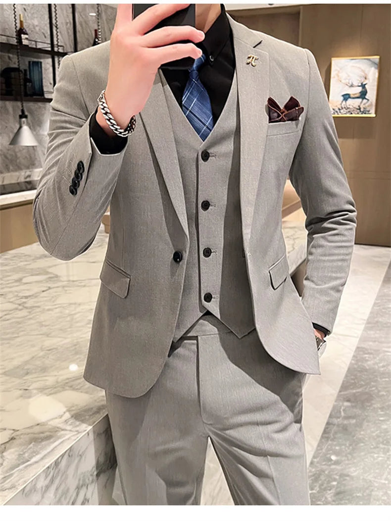2025 Suit (blazer+vest+pants) Fashion Business Casual Hosts The Korean Version of The British Style Slim Gentleman Wedding