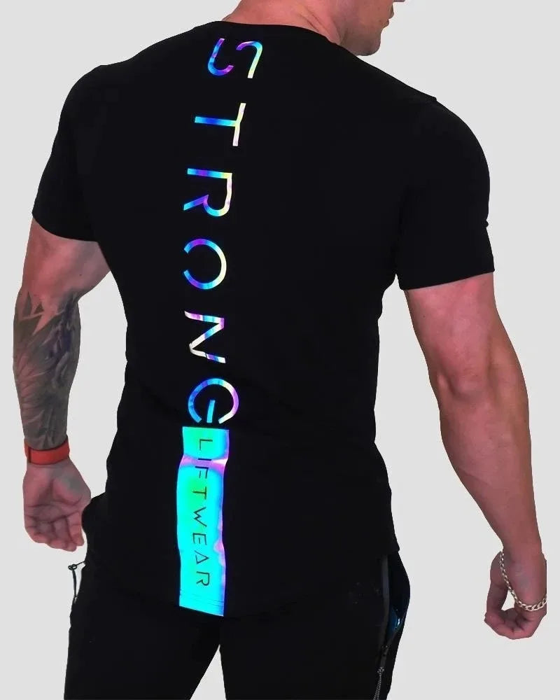 2025 New Hot GymsT-shirt Men Cotton T-shirt Casual reflective Slim t shirt Fitness Bodybuilding Workout Tee Tops Summer clothing