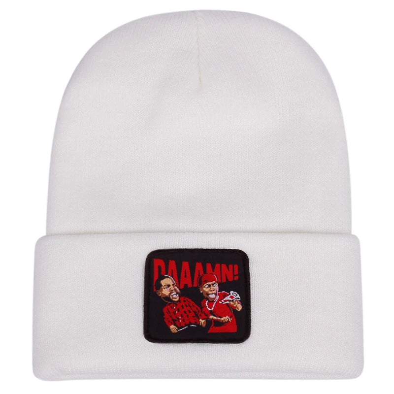 DAAAMN cartoon embroidered knitted hat for autumn and winter outdoor sports events Warm woolen hat hip-hop