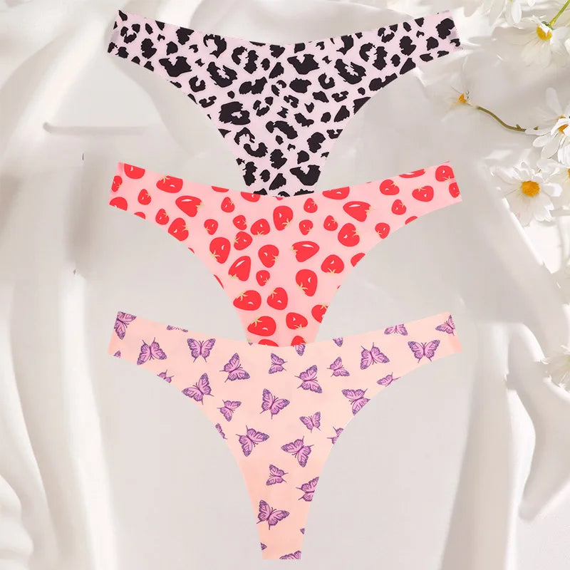3PCS/SET Sexy G-String For Women Colorful Bikini Female Underwear T-back Intimates Lingerie Seamless Low Waist Underpants Lady