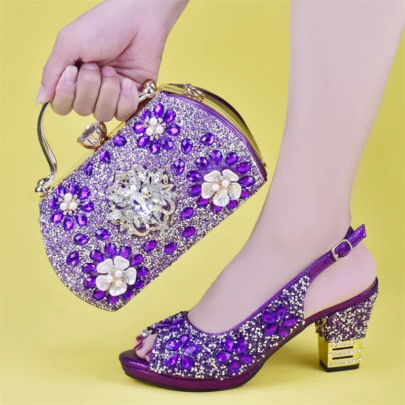 Latest Shoes and Bag for Party Wedding Plus Size Women Shoes 43 High Heels Sexy Ladies Luxery Shoes Women Dress Pumps with Purse