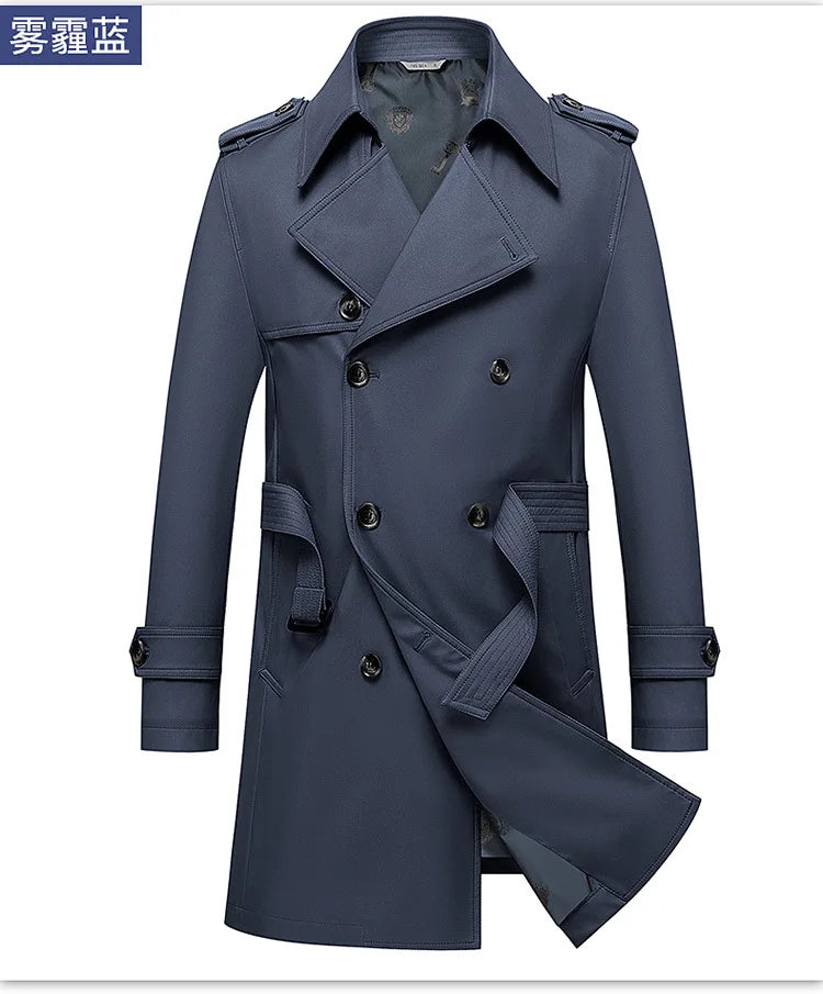 Spring Autumn New Fashion Men's Solid Color Simple Casual Trendy Double-breasted Long Sleeve Plus Size Trench Male Coat Clothes