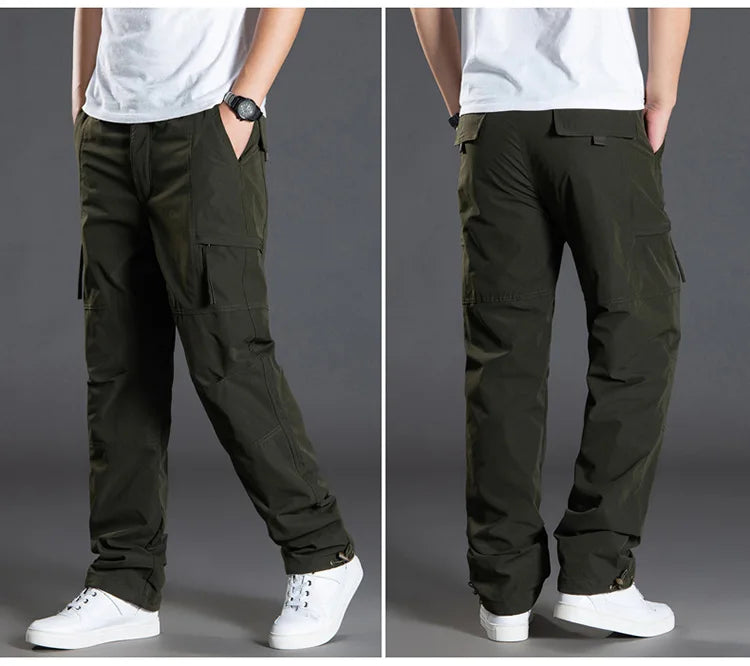 6XL Thick Waterproof Warm Fleece Cargo Pants Men Winter Outdoor Plus Velvet Multi-pockets Loose Straight Casual Overall Trousers