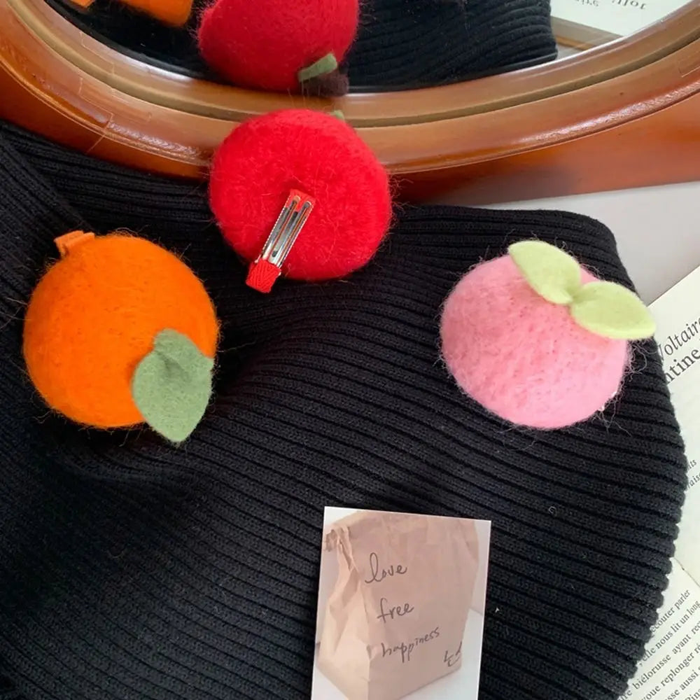 Simulation Food Hairpins Cute Orange Hair Clips Barrettes Peach Hairpins Children Woolen Fruits Duckbill Clips  For Women